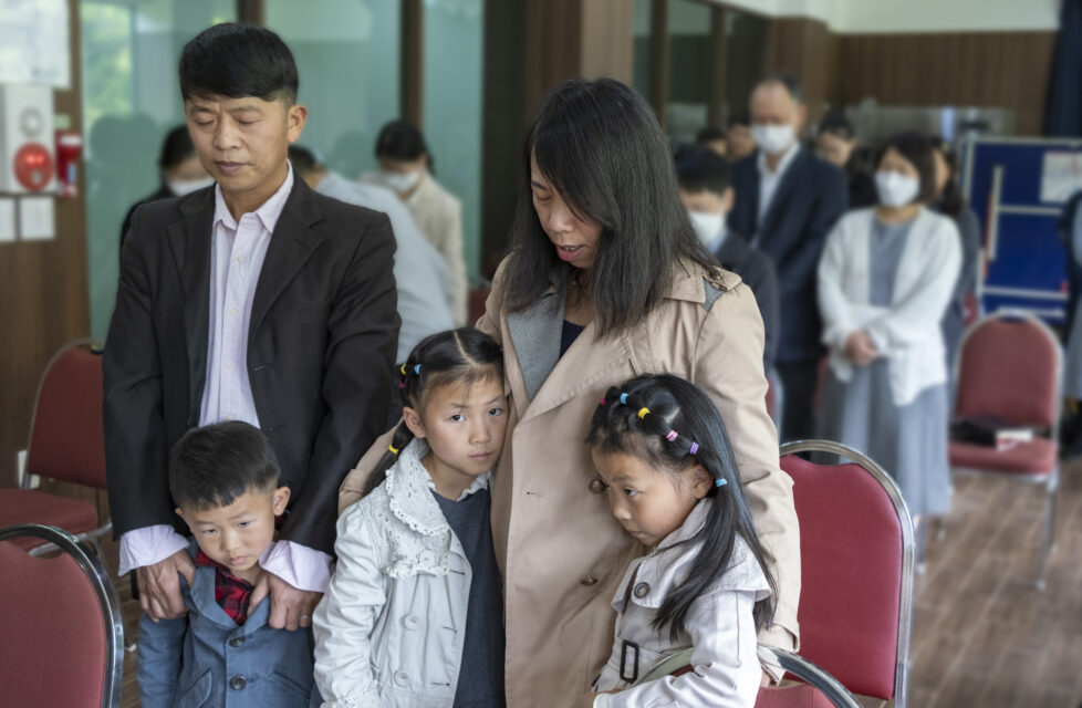 Family attending church service